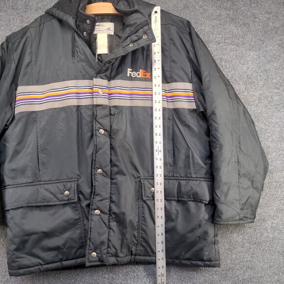 FedEx Stan Herman Men's Winter Coat Black XXL Actual 55x31.5 Vintage Striped - Picture 14 of 16